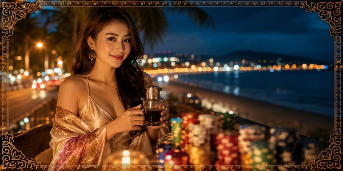 Người dùng tại Mũi Né thư giãn uống cà phê và chơi game có trách nhiệm trên điện thoại
